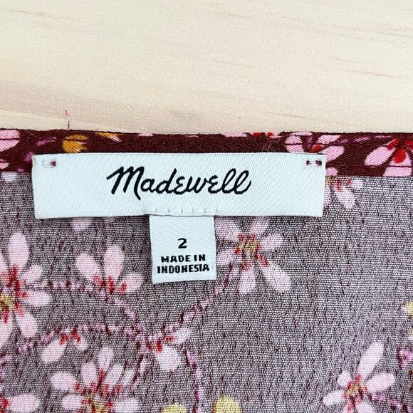 Madewell Tie-Sleeve‎ Wrap Top in Maroon Floral Butterfly Sanctuary Print, Size 2 - Picture 4 of 15